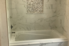 Custom White Bathroom Granite Counters and Shower tiles install in Paramus, NJ