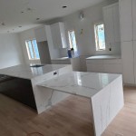 Modern Kitchen Island Calacatta Infinity Quartz by Reliance Marble in Palisades Park, NJ